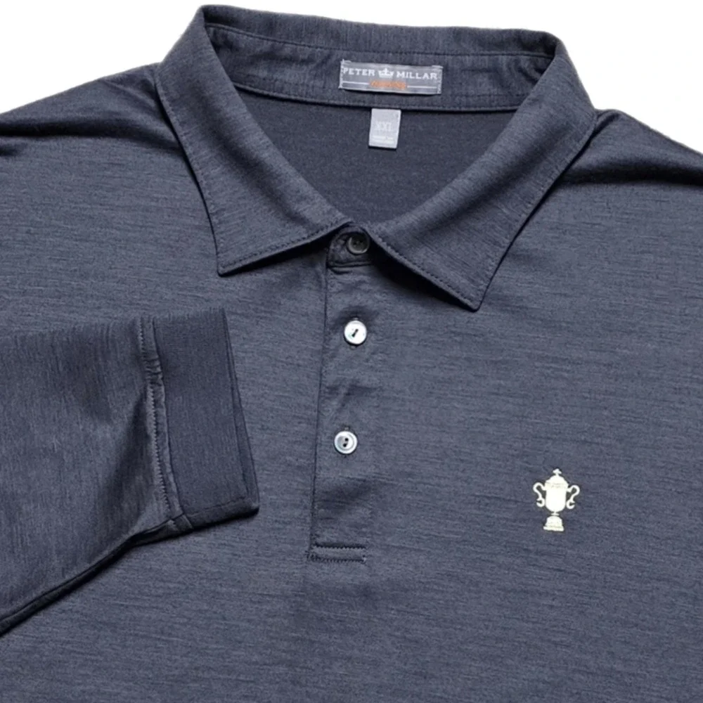 Peter Millar Wicking Mens 2XL Long Sleeve Merino Wool Polo Shirt US Open Semple